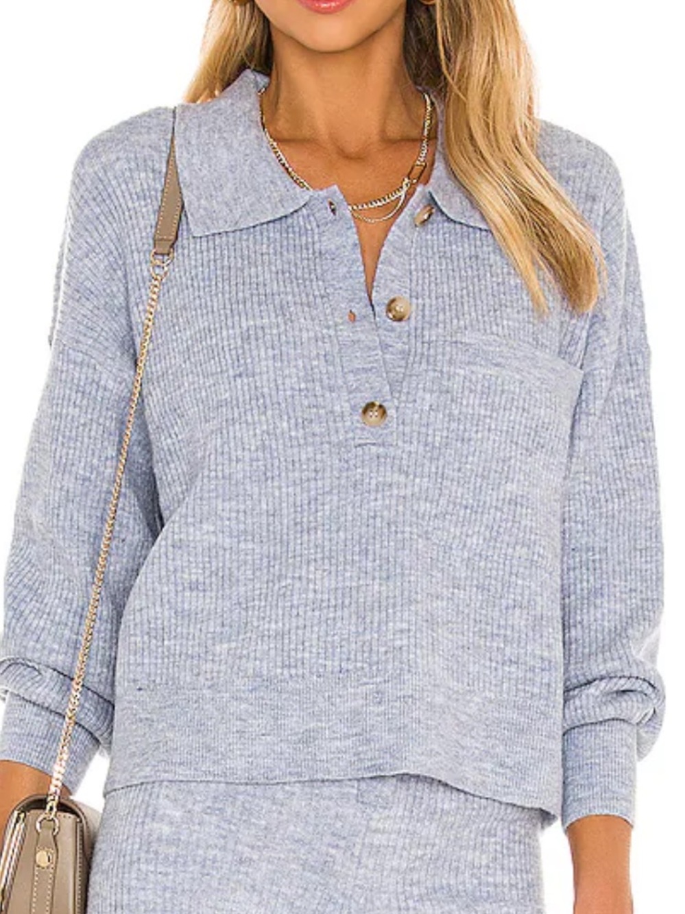 Revolve Song of Style blue/grey ribbed collared pocket sweater